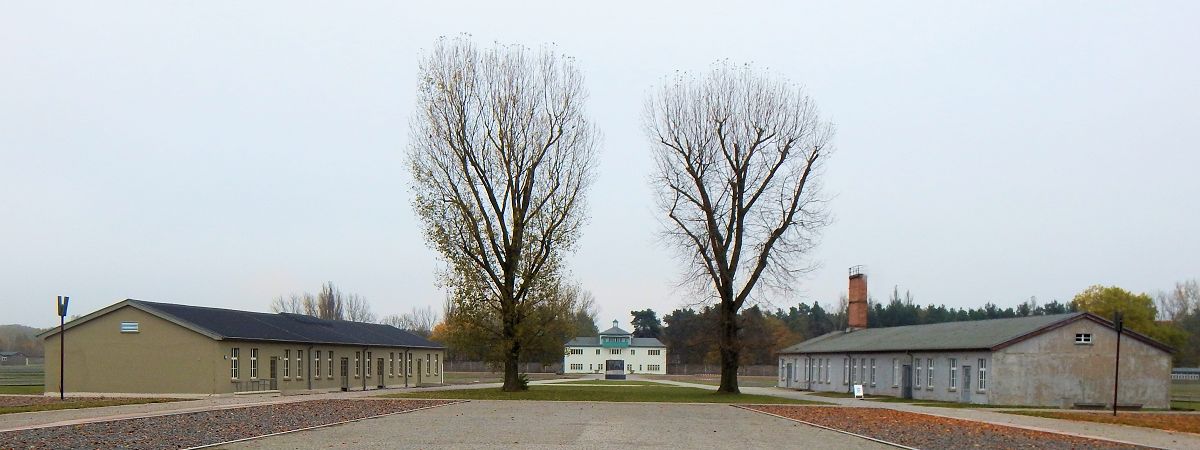 Gatehouse and barracks at Sachsenhausen Camp.